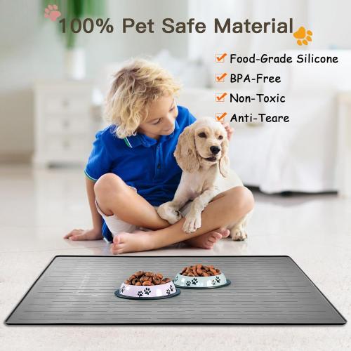 Largest Dog Food Mat, 39.5x29.5 Silicone Dog and Cat Mat for Food and Water Bowls, Thinken Waterproof Non-Slip XXXL Pet Feeding Mat for Floors (Brown)
