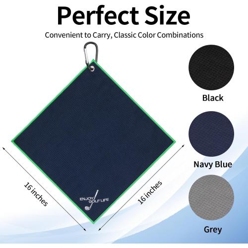 3 Pack Golf Towel(16 X 16), Top-Tier Microfiber Super Absorbent Golf Towels for Golf Bags, Premium Waffle-Pattern Embroidered with Carabiner Clip, Golf Accessories (3 Classic Colours)