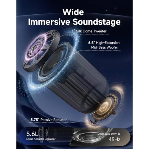 KEMIMOTO KP6 UTV Tower Speakers 6.5 Woofers with 5.75 Passive Radiators | 520W MAX(130W RMS), Bi-Amp Drive, 3 preset EQ, Broadcast Sync, IP66 Waterproof for Off-Road & Marine, Fit for UTV/ATV/Boats