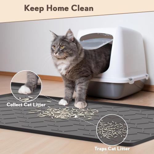 Garoopion Silicone Cat Litter Mat Large 40 X 28, Easy to Clean, Black