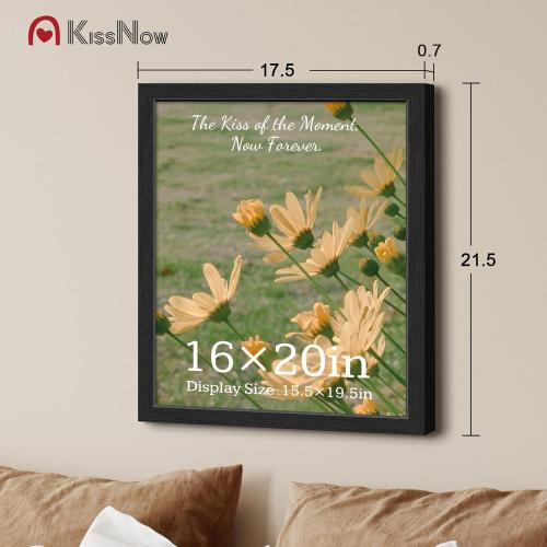 16x20 Picture Frame 4 Pack, Textured Black Solid Wood, Wall Gallery Poster Frame