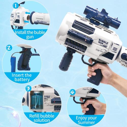Color Blue Bubble Guns Automatic with Build-in Bubble Solution (4.4 oz), 3 Fans Drive 6X Lens Bubble Blower Machine, Cool Favors for Summer Ourtdoor Party Birthday Wedding Toy