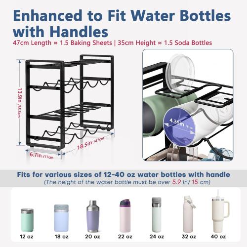 2-Tier Water Bottle Organizer for Cabinet - for Stanley 40 oz Tumbler, Anti-Rolling Cup Organizer for Kitchen Cabinets with Lid Storage, Water Bottle Holder for Cabinet Travel Mug Cup