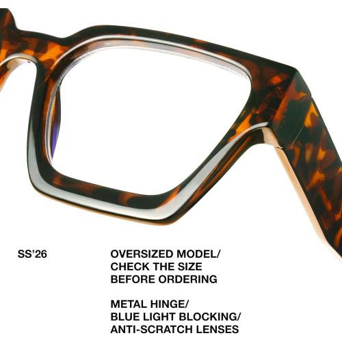 livho Oversized Eyewear Frame for Woman and Men - Rectangle Fashion Glasses for Computer, Chic Preppy Frame