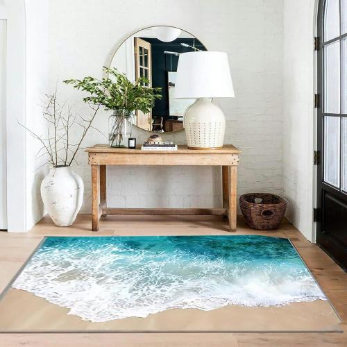 3D Visual Blue Ocean Waves Rug, Large Sea Wave Area Rugs for Bedroom, Cute Beach Design Carpet Non-Slip Sofa Mat (Ocean Waves)