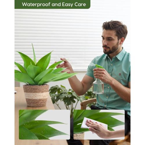 Velener Fake Agave with Rattan Pot, Artificial Plant Outdoor Agave - Fake Sucuulents Plants for Indoor and Outdoor Decor(15 Inch)