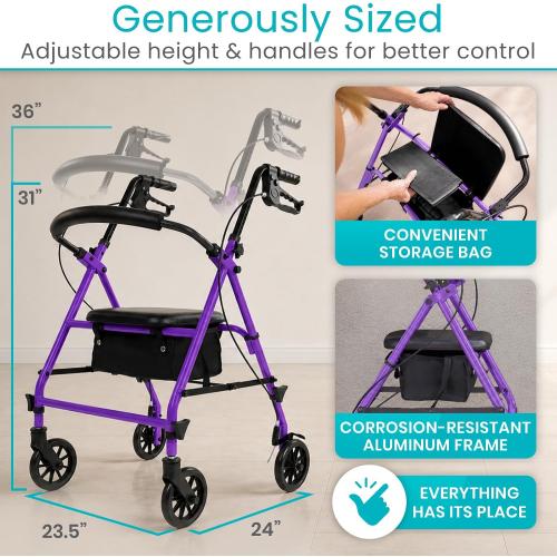 Vive Mobility Steel Rollator Walker with Seat - Foldable, Narrow, Rolling