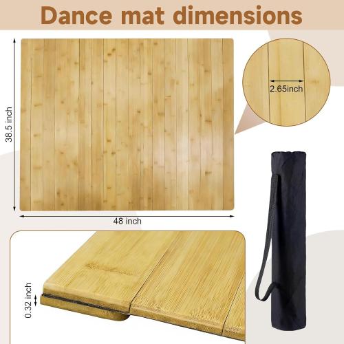 Tap Dance Floor for Any Surface, 48x38.5 Bamboo Portable Non-Slip Practice Surface with Storage Bag, Noise Reduction for Home & Studio Use