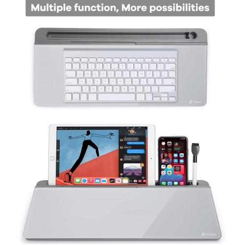 Varhomax Glass Desk Whiteboard with Storage, Desktop Organizer to-do List Memo Notepad Dry Erase White Board for Home Office and School Supplies (GrayBoard)