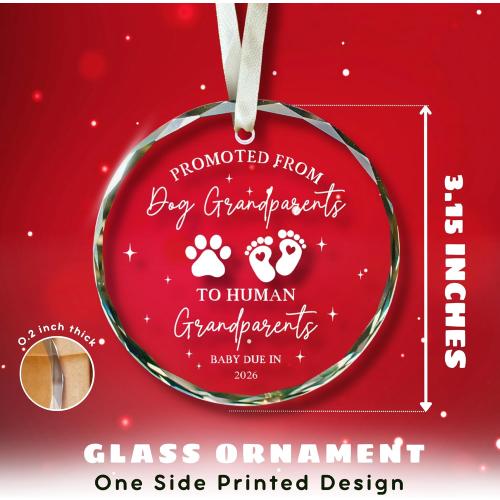 Grandparents Gifts - First Time Grandparents Gifts for Grandma, Grandpa - Baby Pregnancy Announcement Ornament for Grandma Grandpa - Promoted from Dog Grandparent to Human Grandparent Ornament