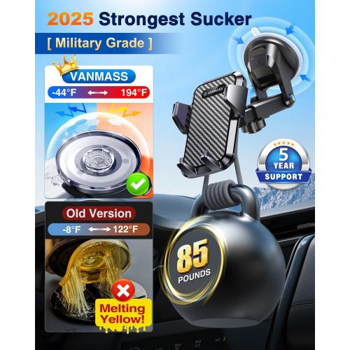 VANMASS【85 LBS Strongest Suction & Military-Grade Ultimate Car Phone Mount【Patent & Safety Certs】Cell Phone Holder Truck for Dashboard Windshield Vent for iPhone 17 Pro Max 16 15 Samsung Camera Mount