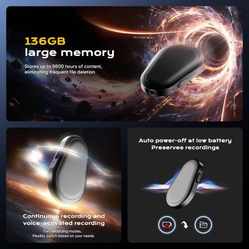 136GB(9800H) Magnetic Voice Recorder - Zutiifeu Voice Activated Recorder with DSP5.0 Noise Cancellation HD Recording Device for Classe/Meeting/Lecture