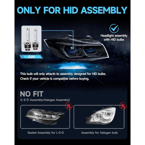 D2S HID Xenon Headlight Bulb Fit Acura 8000K Blue, 35W OEM High Low Beam Xenon Lights, Pack of 2