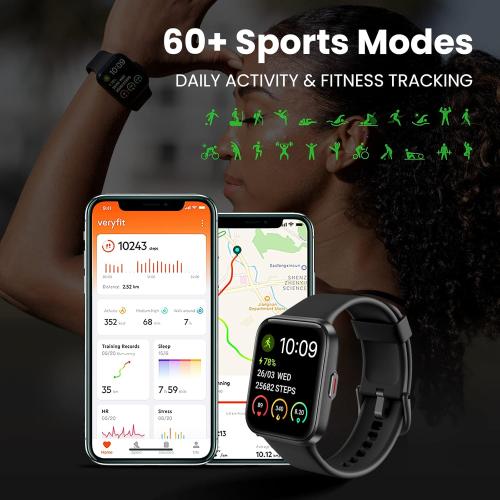 Black Padmate C21 Smart Watch(Answer/Make Calls/Email) for Men Women, Alexa Built-in, 60  Sport Modes, Waterproof 1.69' Touch Screen Fitness Tracker, Sleep Heart Rate Monitor for Android & iPhone Smartwatch