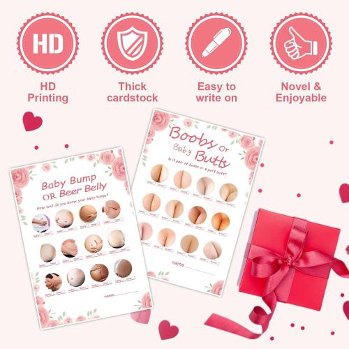 Baby Shower Games for Girl-2 Games(50 of Each),Double-Sided,Thick Cardboard,Fun,Hilarious,and Easy to Play,Baby Shower Games 50 Guest,with Answer Keys