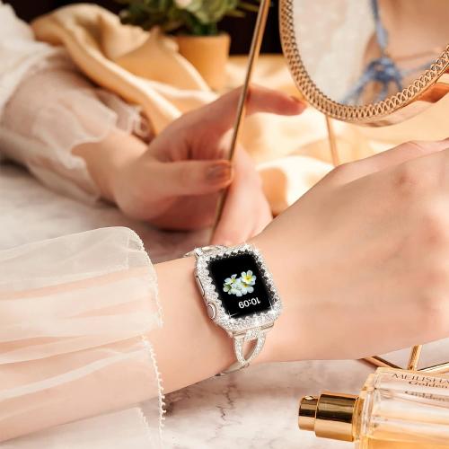 Bling Bumper Case Compatible with Apple Watch Series 9/8/7 41mm, Diamond Protective Face Cover for Women, Hard PC Frame for iWatch 41mm