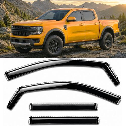 2024-2026 in-Channel Rain Guards for Ford Ranger XL XLT Lariat Raptor Side Window Visor Deflectors Tinted Vent Shades 2025