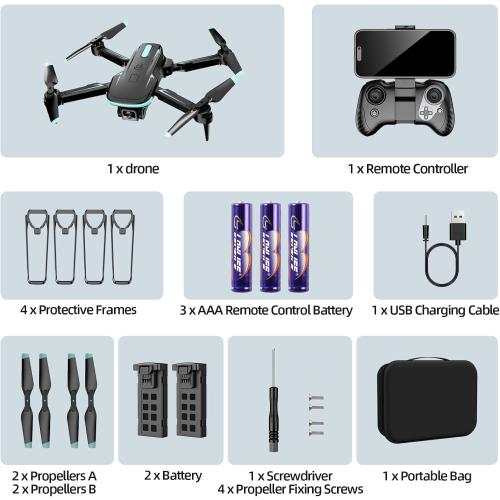 Drone with Camera  HD, FPV Foldable Mini Drone for Beginners Kids Boys Girls, with 2 recharging Batteries, Carrying Case, One Key Start, Stable Hover, Trajectory Flight, Toys Gifts (Black)