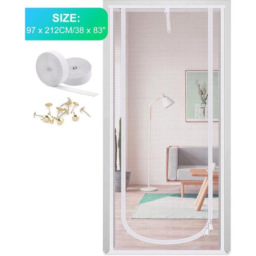 Reinforced Cat Screen Door, 38X83” Heavy Duty Pets Proof Screen Door with Bilateral Zipper, Prevent Dogs Cats Running Out from Home, Bedroom, Living Room, Kitchen Patio Door (White)