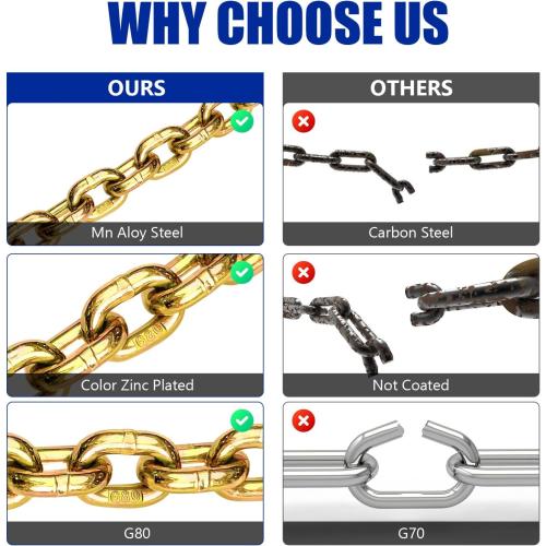 1/2 Chain Trailer Chains with Hooks, Grade 80 Tow Log Chain 12000 lbs Working Load for Truck Farm Construction(1/2 in x 16FT)