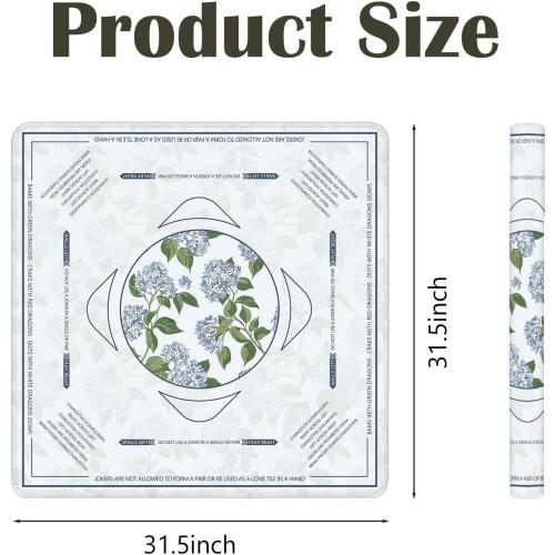 Blue Hydrangea Floral Mahjong Mat 31.5 x 31.5 in, Grandmillennial Flower Cottagecore Anti-Slip Noise-Reducing Mahjong Mat for Table Board, Games Tile Games, Poker and Cards