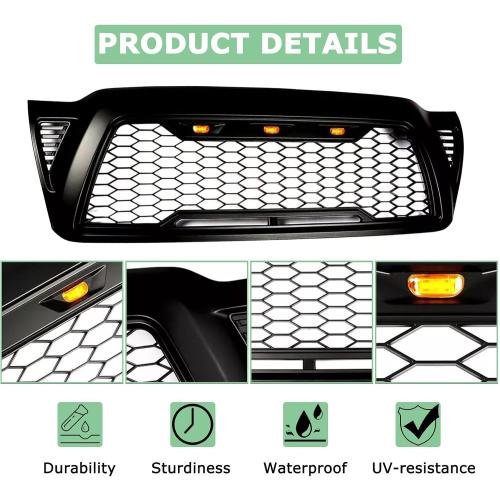 MATMACRO Mesh Grille Compatible For Toyota Tacoma front grill with 3 LED Lights 2005 2006 2007 2008 2009 2010 2011