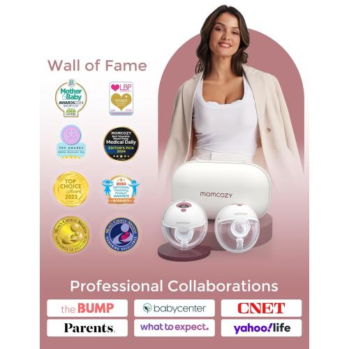 Momcozy M5 Hands-Free Wearable Breast Pump, Double-Sealed Flange for Baby-Like Comfort, 3 Modes & 9 Suction Levels, Portable Electric Pump – 24mm, 2-Pack Cozy Red