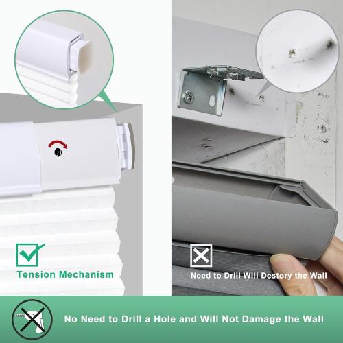 No Drill Cellular Shades for Indoor Windows, Thermal Insulating & Noise Reducing Honeycomb Blinds, Cordless Free Stop Blinds Light Filtering, White, 38 1/2 W x 64 H