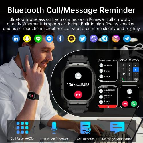 Smart Watch for Men Fitness Tracker: Waterproof Military Digital Mens Watches Running Make Answer Call Smartwatch Android Phone iPhone Samsung Compatible Sleep SpO2 Heart Rate Monitor Step Pedometer