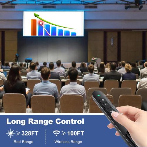 QUI Presentation Clicker for PowerPoint, RF 2.4GHz USB Wireless Presenter Remote with Volume Control, PowerPoint Clicker Slide Advancer for Mac, Windows, Laptop, Keynote
