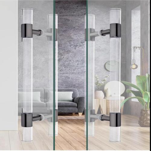 24 in Large Door Handle，Clear H Shape Long Push Pull Glass Double Sided Acrylic Sliding Commercial No Lock Crystal for Barn Bathroom Shower Patio Kitchen