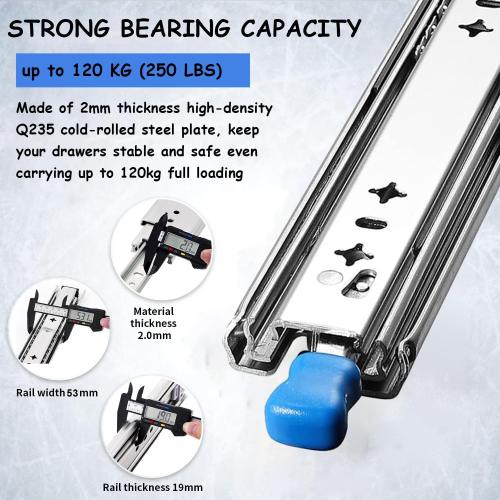 Heavy Duty Drawer Slides with Lock 32 Inch,3-Fold Full Extension Locking Drawer Slides 250 lbs Load Capacity Side Mount Ball Bearing Industrial Locking Rail 1 Pair(W:53mm, 32)