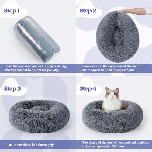 Beds for Indoor Cats, 20 inches Cat Bed Machine Washable, Fluffy Round Pet Bed Non-Slip, Calming Soft Plush Donut Cuddler Cushion Self Warming for Small Dogs Kittens, Dark Grey, Medium