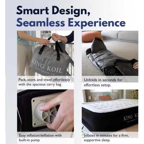 King Koil Luxury California King Size Air Mattress with Built-in High-Speed Pump Best for Home, Camping & Guests, 20 Double High Airbed Adjustable Blow Up Mattress, Waterproof, 1-Year Warranty