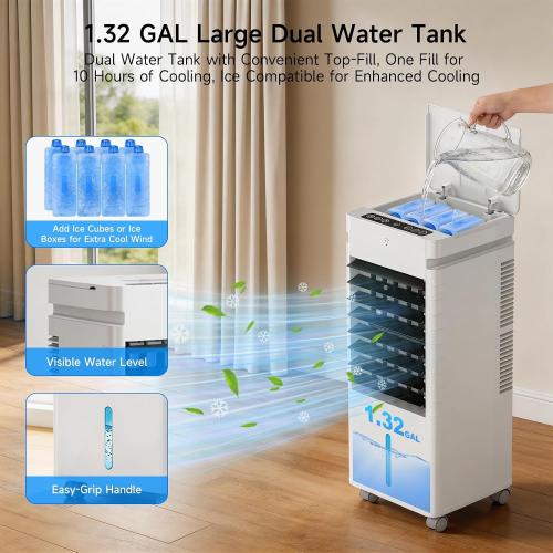 Portable Air Conditioners,Windowless Swamp Cooler Portable AC Unit, Cooling Fan That Blow Cold Air w/Remote 5L Tank 12 Speeds 9H Timer, Evaporative Air Cooler for Bedroom Indoor Room (white)