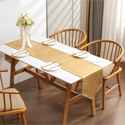 BALCONY & FALCON Table Runner Faux Linen with Tassel Shimmer Gold 14x51