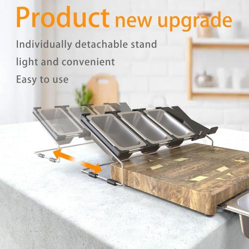 Acacia Wood Cutting Board with Containers - Prepdeck meal prep station for Kitchen, End Grain Cutting Board with Stainless Steel Food Container, Fixed Brackets, and Non-Slip Foot Rests