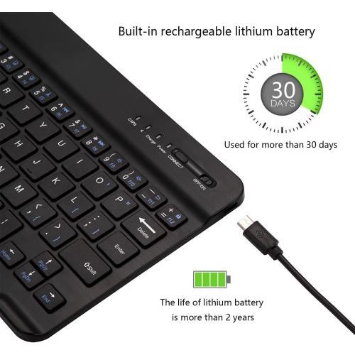 Ultra-Slim Bluetooth Keyboard Portable Mini Wireless Keyboard Rechargeable for Apple iPad iPhone Samsung Tablet Phone Smartphone iPadOS iOS Android (10 inch Black)