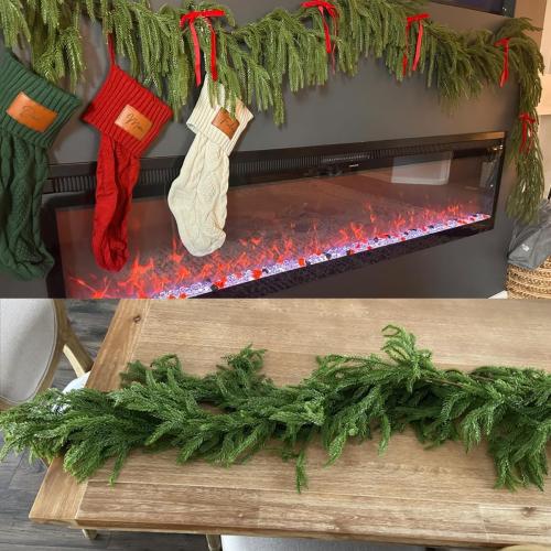 NSBELL 6 Ft Artificial Norfolk Pine Garlands, Real Touch Winter Pine Garland, Green Artificial Greenery Garland for Table, Mantle, Wall, Indoor, Outdoor Christmas Decorations