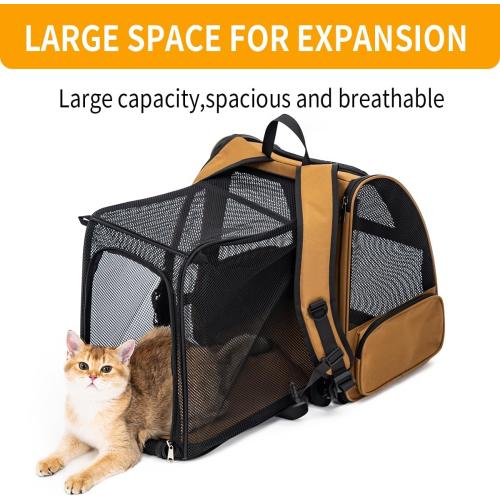 Cat Backpack，Expandable Cat Carrier Backpack, Dog Backpack Carrier and Pet Carrier Backpack, Suitable for Cats, Dogs Kitten or Small Dogs, Travel Friendly Puppy Cats Bag (Brown)