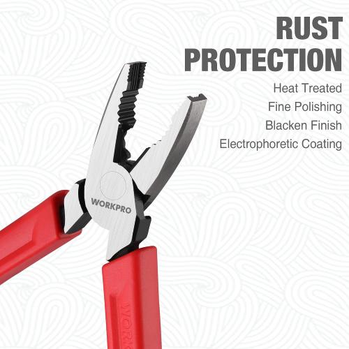 WORKPRO 6.5 Linesman S Screw Extractor Pliers(Combination Pliers) with Unique Non-slip Jaws, Stripped Screw Remover Tool, Lineman Plier for Quickly Removal of Damaged or Rusted Fasteners