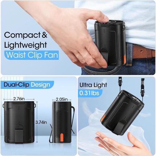 2024 AI Portable Fan Rechargeable, 4-Speed 6600RPM Strong Airflow, Personal Waist Fan with up to 25H of Working Time, Hands-Free Hanging Neck Fan, Wearable Belt Fan for Camping, Outdoor, Jobsite