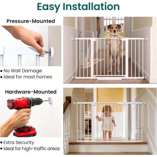 Cumbor 30-54 Extra Wide Baby Gate for Stairs, Dual Lock & Self-Closing Dog Gate Indoor, Easy Install Pet Gate for Doorways, Hallways & Kitchen, Easy Walk Thru Safety Proofing for Babies & Pets, White