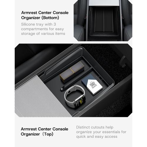 2025 Upgrade Center Console Organizer Tray for Tesla Model Y Juniper Accessories 2026 [Tailor-Made, Non-Slip & Wear-Resistant and Easy to Clean] Durable ABS Silicone Center Organizer Set - 6Pcs