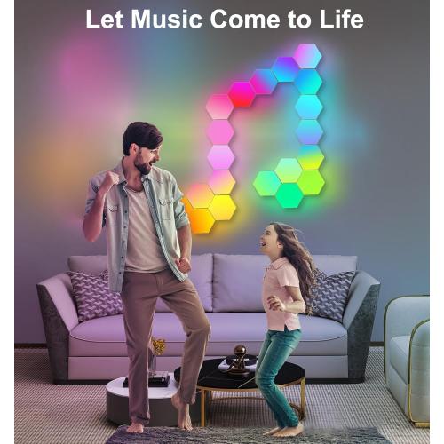 10 pack Large Hexagon LED Lights for Bedroom, Smart Home Gaming LED Wall Lights RGB-IC Gaming Room Decor Work with Alexa Google Assistant, Voice/App Control, Music Sync, DIY Modular Light Panels, 10 Pack