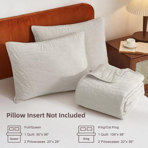 ‼️COLORS MAY VARY‼️Velvet Quilt Queen Comforter Set, Lightweight Soft Quilts Queen Size, Bedspread Coverlet with 2 Matching Pillow Shams, Velvet Comforter Bedding Set for All Season (Off-White, Wave)