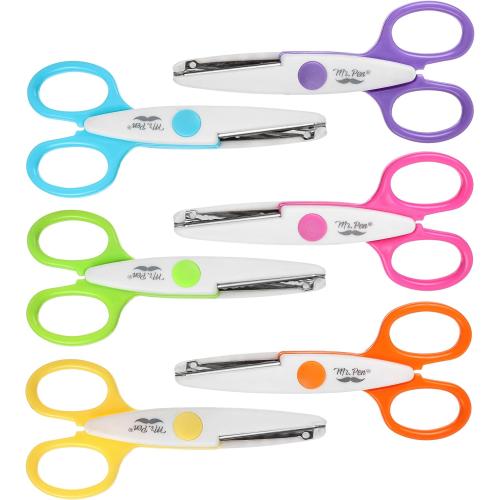 Mr. Pen Craft Scissors - Decorative Edge, 6 Pack, White & Vibrant Color, Zig Zag & Pattern Scissors for Crafting & Scrapbooking