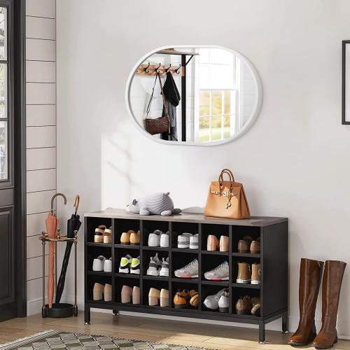 JJUUYOU Oval Bathroom Mirror Wall Mounted Vanity Metal Frame Mirror 16x20 White Aluminum Alloy Frame Mirrors for Bedroom Entryway Living Room