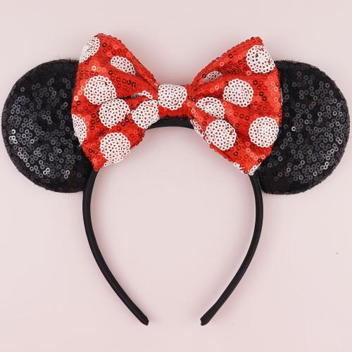 Mouse Ears Headband with Sequin Bows, Headbands for Kids Halloween Costume, Headwear Hair Accessories for Women Girls - Red and Black Headband-B
