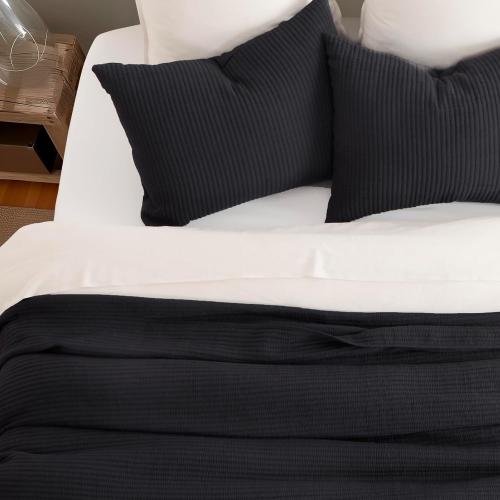 EVERGRACEHOME Cotton Coverlet Set King Size 3 Pieces, Lightweight Soft Ribbed Matelassé Bedspread Quilt Set, Cozy Oversized Quilted Bedding Set with 2 Pillow Shams for All Seasons, Washed Grey/Black